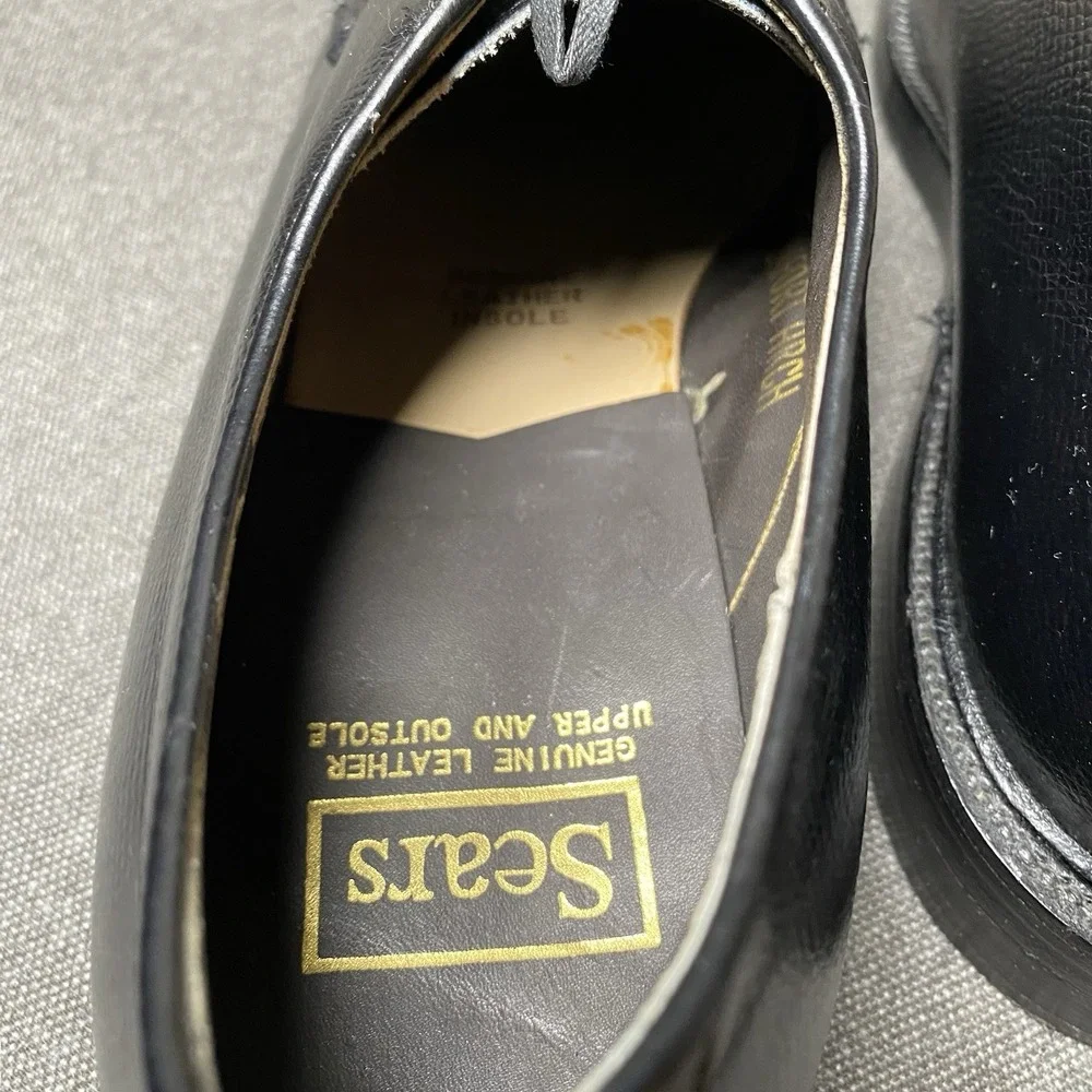 Vintage Sears Derby Blucher Dress Shoe Size 8.5 EE Black Pebbled 74668
